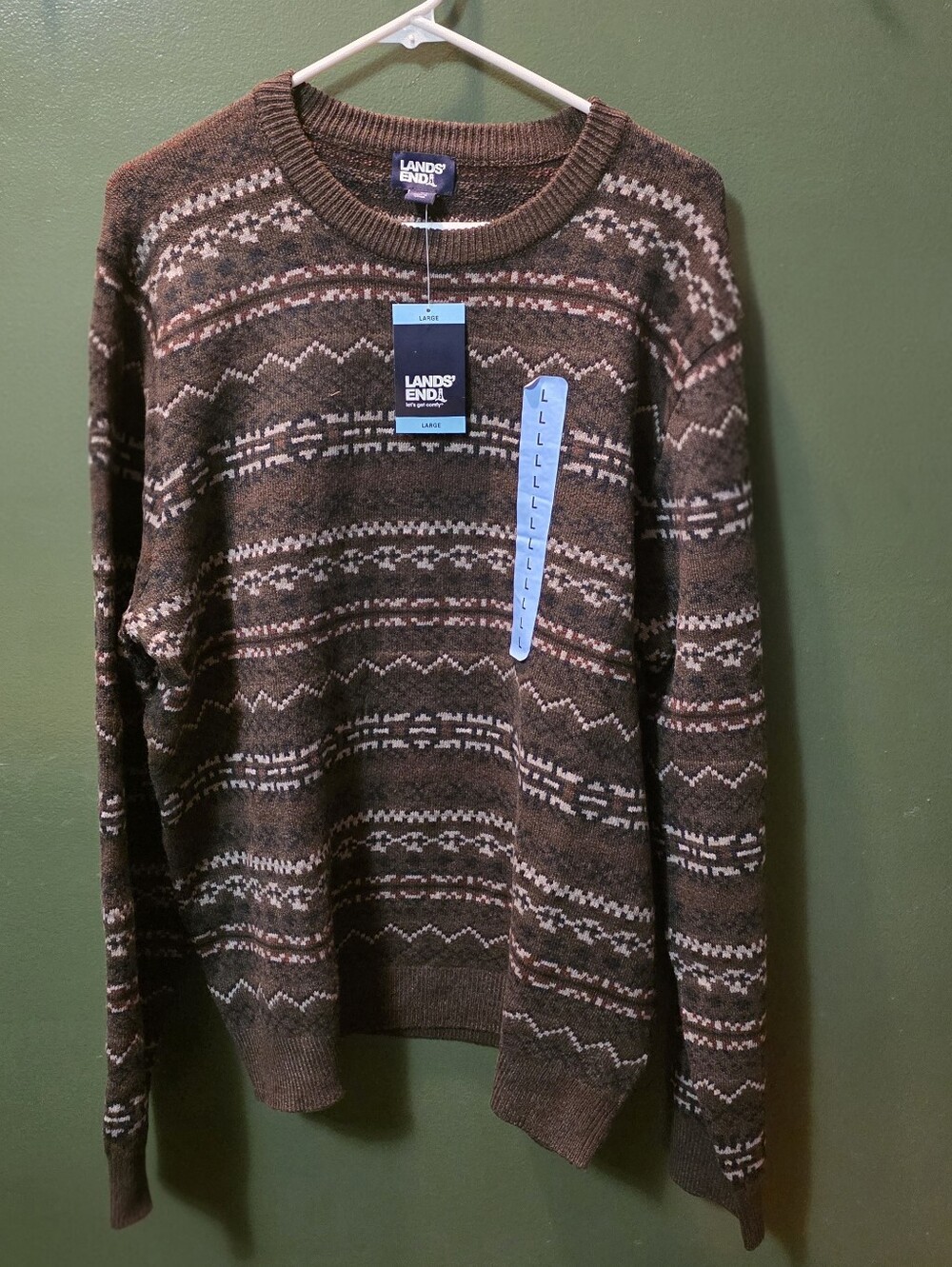 Men's Large Lands End Fair Isle Crewneck Sweater - New with Tags